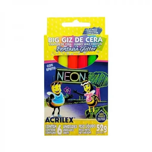 Imagen de Crayolas ACRILEX neon jumbo en caja de 6 colores 9806