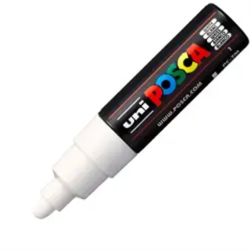Imagen de Marcador a base de tinta pigmentada al agua UNI POSCA PC-7M trazo grueso de 4.5 a 5.5 mms. color BLANCO 100