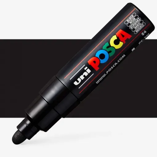 Imagen de Marcador a base de tinta pigmentada al agua UNI POSCA PC-7M trazo grueso de 4.5 a 5.5 mms. color NEGRO 46
