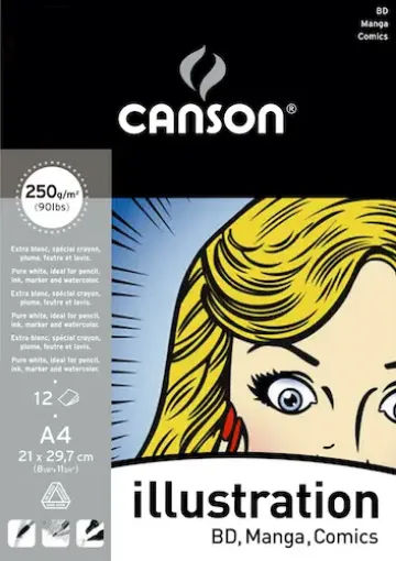 Imagen de Block para ilustraciones CANSON Illustration BD Manga comics papel extra blanco 250grs. A4 *12 hojas