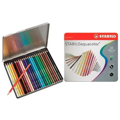 Imagen de Lapices acuarelables STABILO Aquacolor en caja metalica de 24 colores