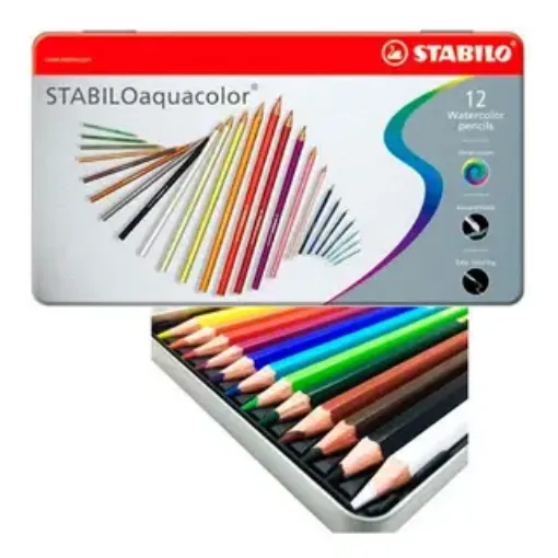 Imagen de Lapices acuarelables STABILO Aquacolor en caja metalica de 12 colores