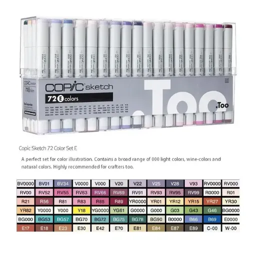 Imagen de Set de marcadores profesionales COPIC SKETCH alcohol doble punta set E de 72 colores
