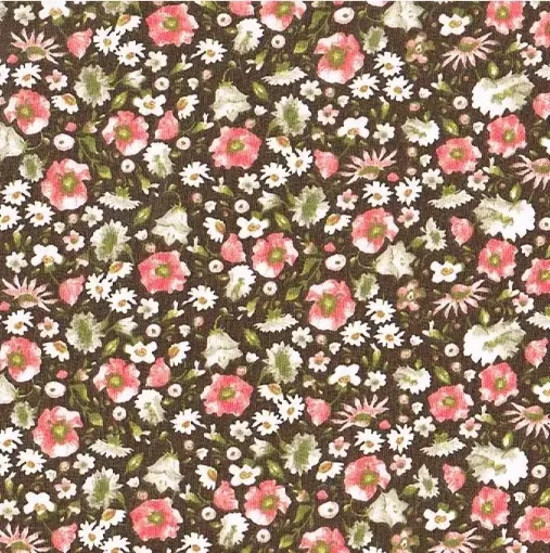 Imagen de Tela para Patchwork 100% algodon de 49*49cms. cod.48599/02 Buquet de flores fondo marron