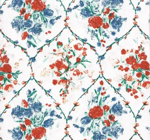 Imagen de Tela para Patchwork 100% algodon de 100*150cms. cod.48957/01 flores rojas y azules fondo blanco