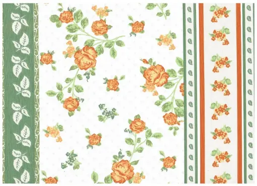 Imagen de Tela para Patchwork 100% algodon de 49*49cms. cod.41175/01 Guarda rosas naranja fondo verde