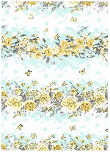 Imagen de Tela para Patchwork 100% algodon de 49*49cms. cod.48733/03 guarda flores amarillas fondo turquesa cl