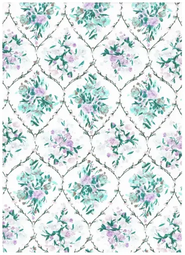 Imagen de Tela para Patchwork 100% algodon de 49*49cms. cod.48957/02 flores lila con hojas fondo blanco