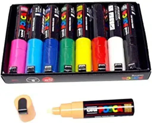 Imagen de Marcador tinta pigmentada agua UNI POSCA GRUESO PC-8K de 2.5 a 8 mms. Set de 8 colores