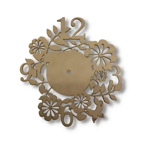 Imagen de Reloj de MDF calado laser de 27cms. modelo flores nro.5
