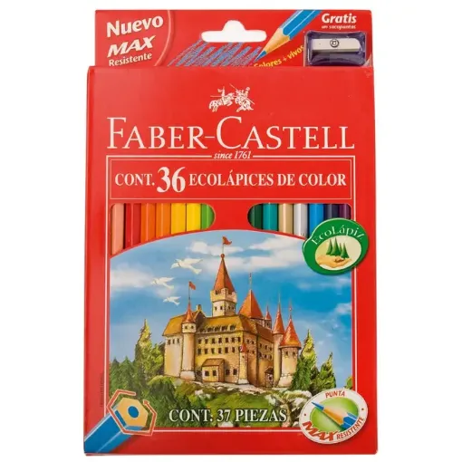 Imagen de Eco lapices de color hexagonales "FABER-CASTELL" Ecopencils en caja de 36 colores con sacapuntas