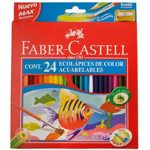 La Casa del Artesano-Eco Lapices de color acuarelables hexagonales FABER- CASTELL en caja de 24 unidades