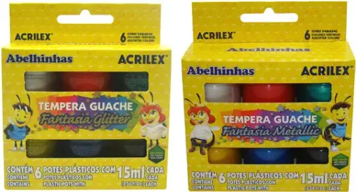 Imagen de Set de 6 temperas glitter fantasia "ACRILEX" 2001 caja de 6 colores  de 15ml