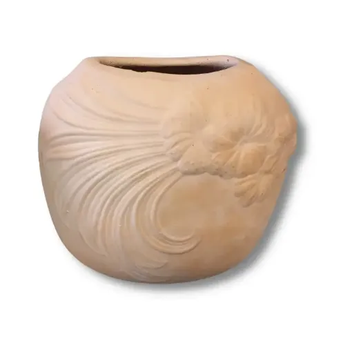 Imagen de Florero de ceramica de molde ovalado labrado con flores 14x21x19cms. Nro.16