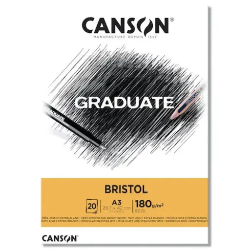  La Casa del Artesano-Block de cartulina Bristol para dibujo CANSON GRADUATE papel extra blanco sin acido de  0g A3  * .7cms. *  hojas