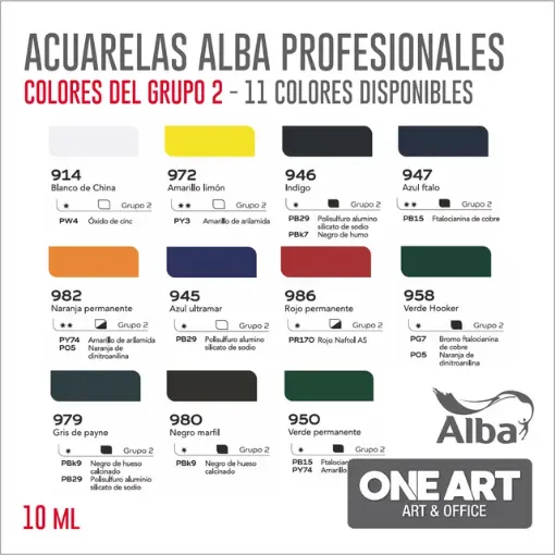 Imagen de Acuarela profesional ALBA pomo de 10ml. GRUPO 2 11 colores a eleccion