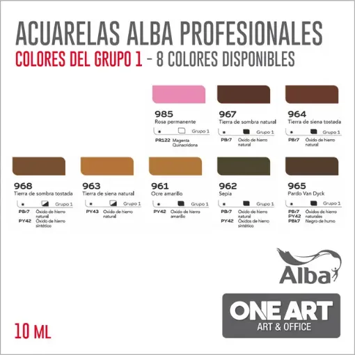 Imagen de Acuarela profesional ALBA pomo de 10ml. GRUPO 18 colores a eleccion