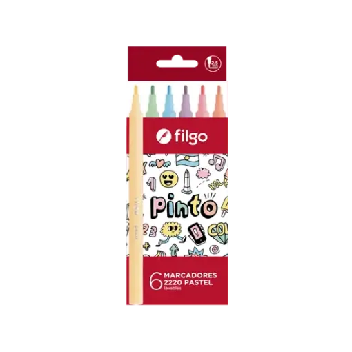 Imagen de Set de 6 marcadores FILGO lavables Pinto 2220 de punta media de 2.5mm. colores pastel