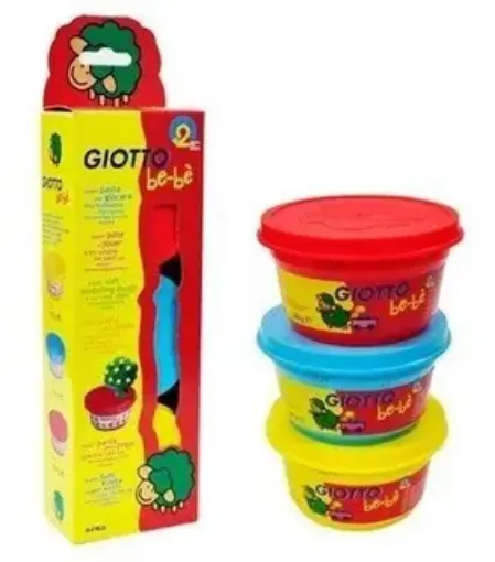 Imagen de Set de 3 masas para modelar "GIOTTO" be be en estuche con colores rojo, amarillo y  celeste