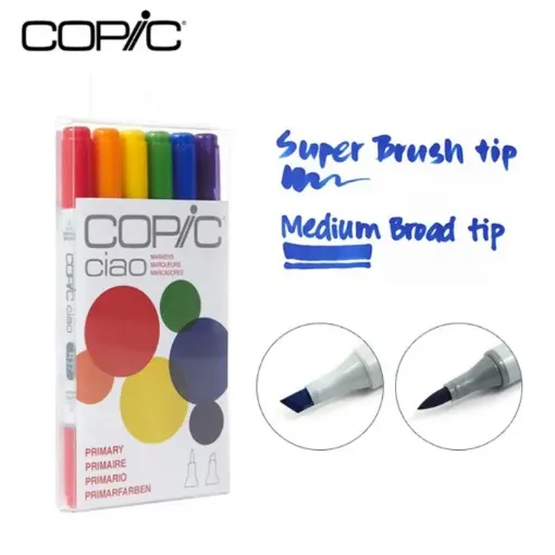 Imagen de Set de marcadores profesional COPIC CIAO alcohol doble punta  set de 6 colores con tonalidades Primarios 