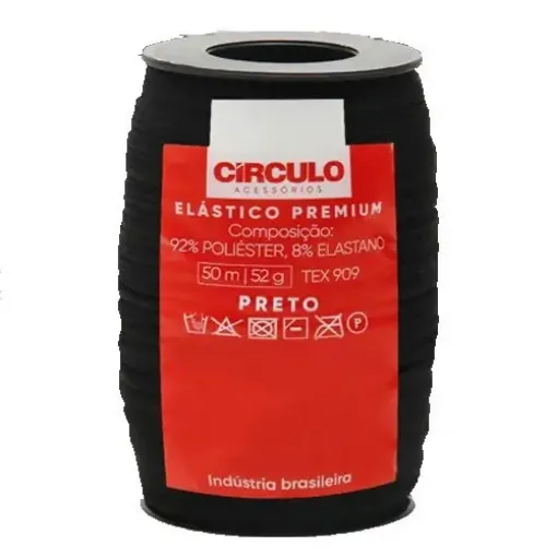 Imagen de Elastico premium suave de 3.5mms "CIRCULO" TEX 909 en madeja de 50mts color Negro