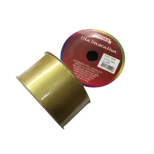 Imagen de Cinta satinada con borde metalizado oro 100% poliamida "CIRCULO" de 38mms por 10mts  color Oro