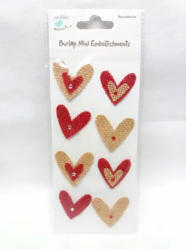 Imagen de Kit apliques corazones kraft y rojo x8 Little Birdie CR39528