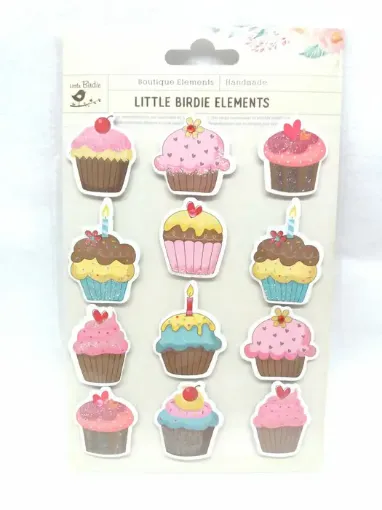 Imagen de Kit apliques cupcakes con brillantina *15 Little Birdie CR42267