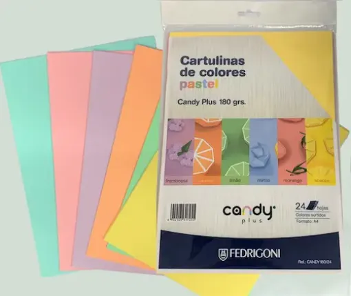 Imagen de Cartulina color pastel Candy 180grs  A4 paquete de 24 unidades surtidas