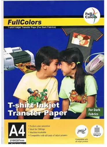 Imagen de Papel transferible imprimible para tela o textiles oscuros OMEGA "FULLCOLORS" A4 *5 unidades