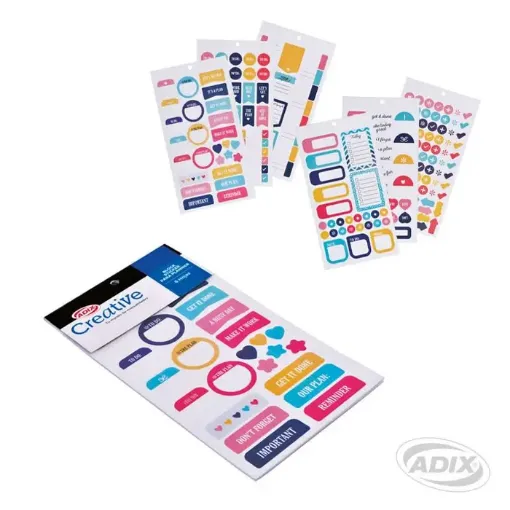Imagen de Block con 6 hojas de Stickers adhesivos para planner "CREATIVE" 6 hojas de 22x12cms. con frases y formas diferentes