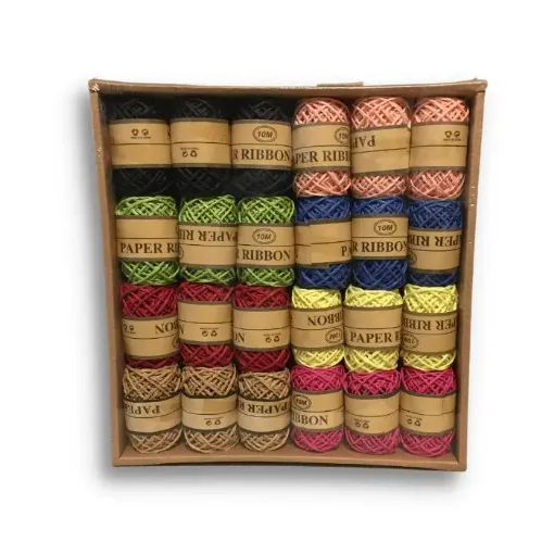 Imagen de Hilo de papel paper ribbon colores lisos en ovillo de 10mt caja de 24 unidades