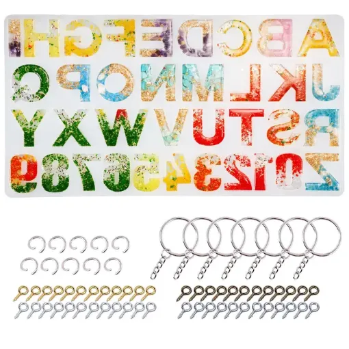 Imagen de Molde de silicona abecedario y numeros de 4cms.36 piezas LETS RESIN con accesorios