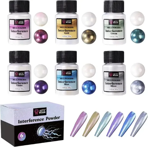 Imagen de Pigmentos concentrados para resina polvo de mica "LETS RESIN" kit de 6 colores Nacarados perlados x10grs