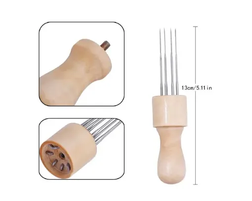Imagen de Aguja para fieltro ponchado felting needle con 8 agujas y mango de madera YD-008