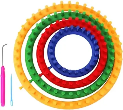 Imagen de Set de 4 telares circulares de plastico de 4 medidas diferentes incluye 2 agujas