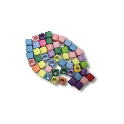 Imagen de Cuentas de plastico con forma de cubo de 7mms. *50 unidades de colores surtidos