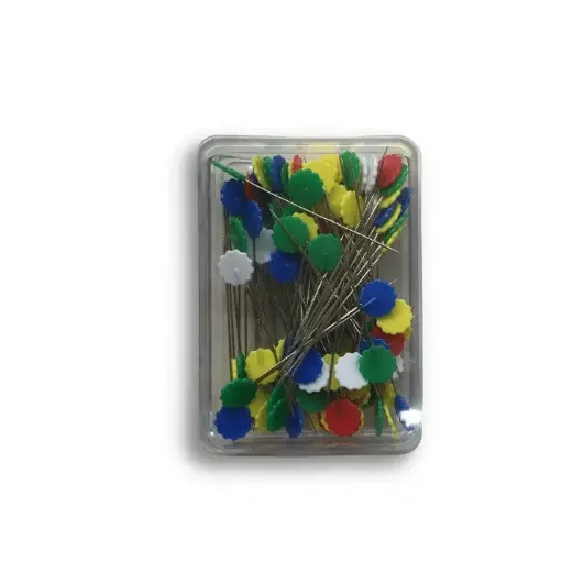 Imagen de Alfileres con cabeza de colores ideales para patchwork de 6cms en caja plastica x80 unidades modelo Flor