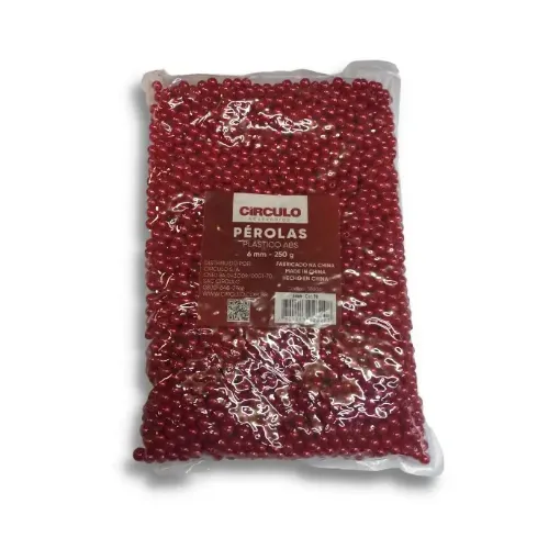 Imagen de Perlas con agujero para enhebrar de plastico ABS brillantes de 6mms "CIRCULO" x250grs color Rojo 90