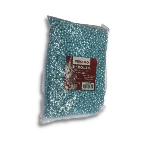 Imagen de Perlas con agujero para enhebrar de plastico ABS brillantes de 6mms "CIRCULO" x250grs color Celeste 100