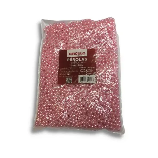 Imagen de Perlas con agujero para enhebrar de plastico ABS brillantes de 6mms "CIRCULO" x250grs color Rosa Bebe 70