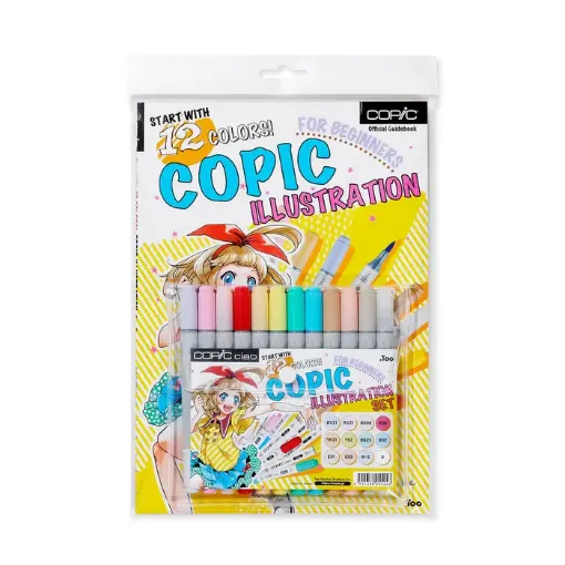 Imagen de Set de marcadores profesionales COPIC CIAO alcohol doble punta set de 12 colores con Manual guia