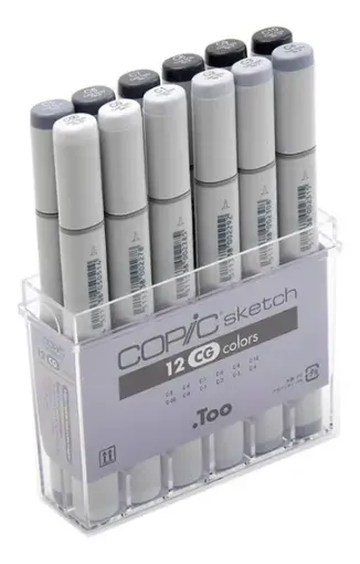 Imagen de Set de marcadores profesionales COPIC SKETCH alcohol doble punta set de 12 colores COOL GREY