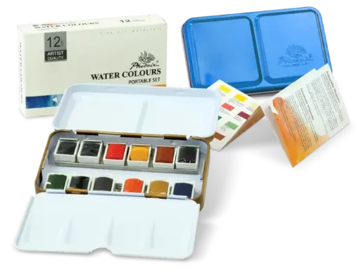 Imagen de Set de Acuarelas profesionales PHOENIX Portable Set x12 colores en estuche metalico de viaje