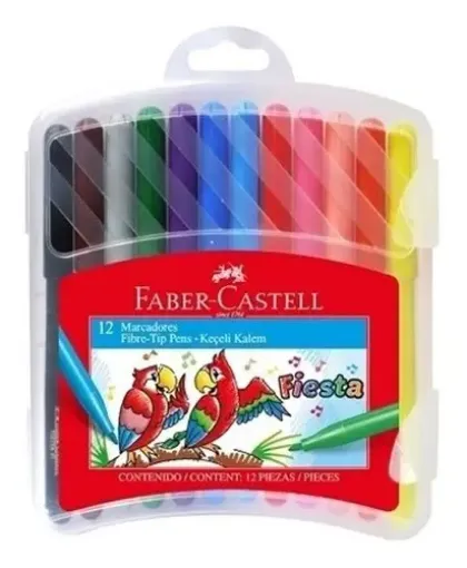 Imagen de Marcadores fibras "FABER-CASTELL" Fiesta en Estuche rigido de 12 colores