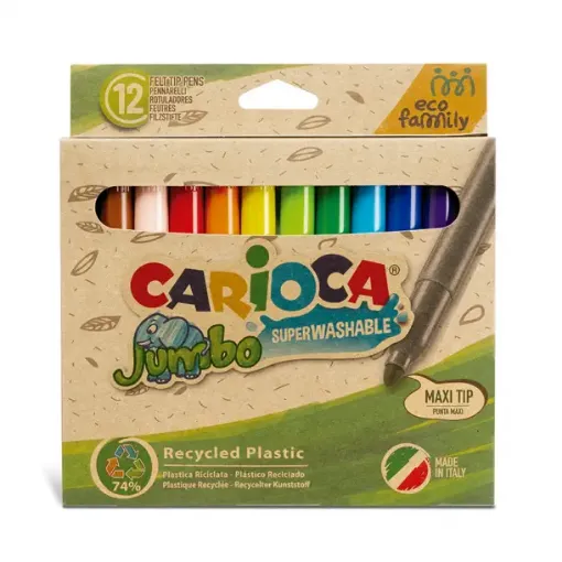 Imagen de Marcadores gruesos "CARIOCA" Jumbo linea ECO ecologica en estuche de 12 colores