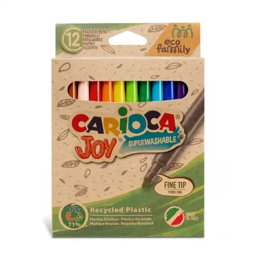 Imagen de Marcadores finos "CARIOCA" Joy linea ECO ecologia en estuche de 12 colores
