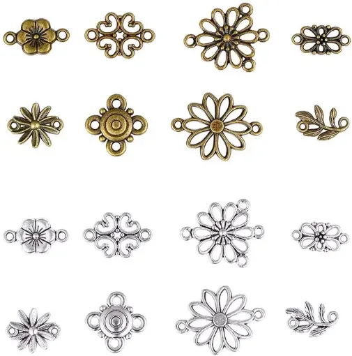 Imagen de Conectores metalicos con motivos floral de 15 a 20mms para bijouterie *8 formas color Niquelado