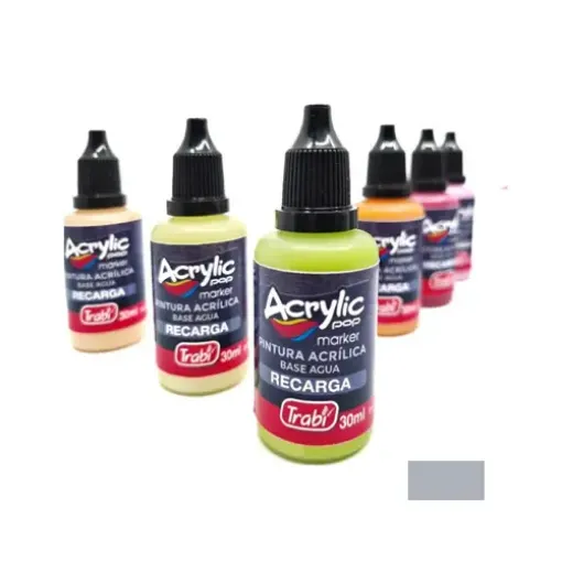 Imagen de Repuesto tinta acrilica recarga para marcador "TRABI" Acrypop x30ml. color Plata