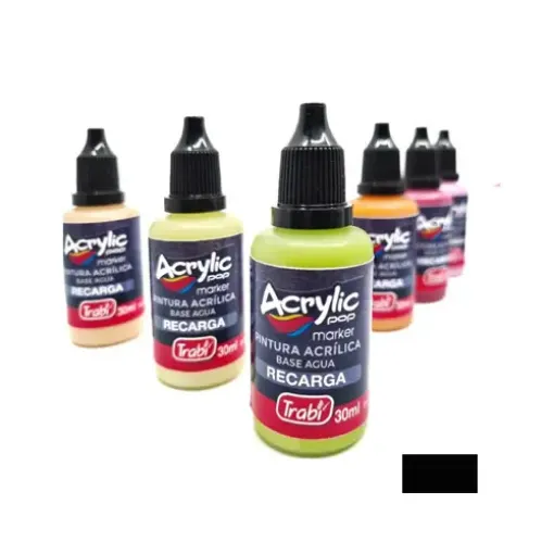 Imagen de Repuesto tinta acrilica recarga para marcador "TRABI" Acrypop x30ml. color Negro